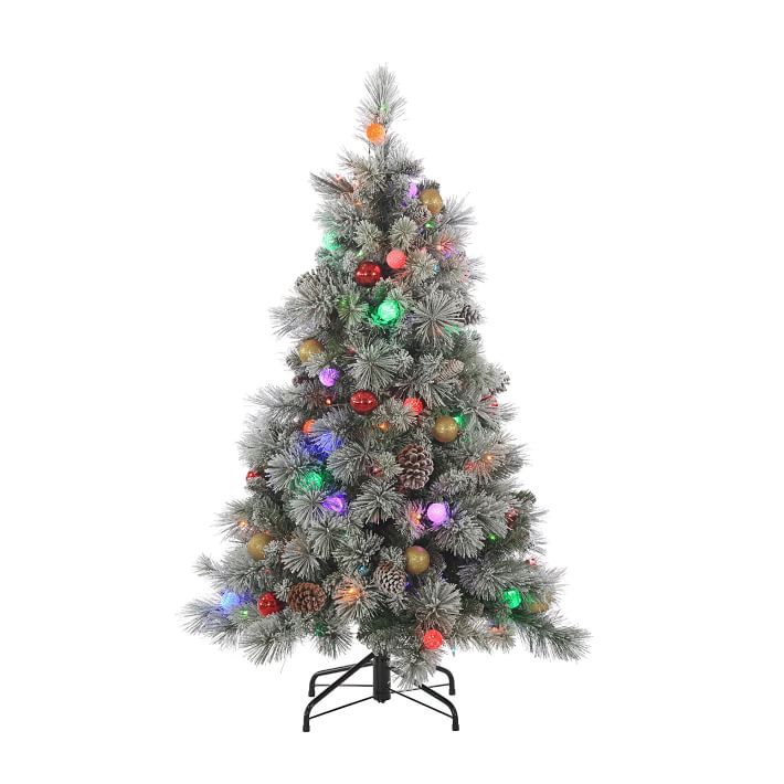 Hard Needle Faux Pine Christmas Tree w/ Ornaments &amp; LED Lights - 4.5'
