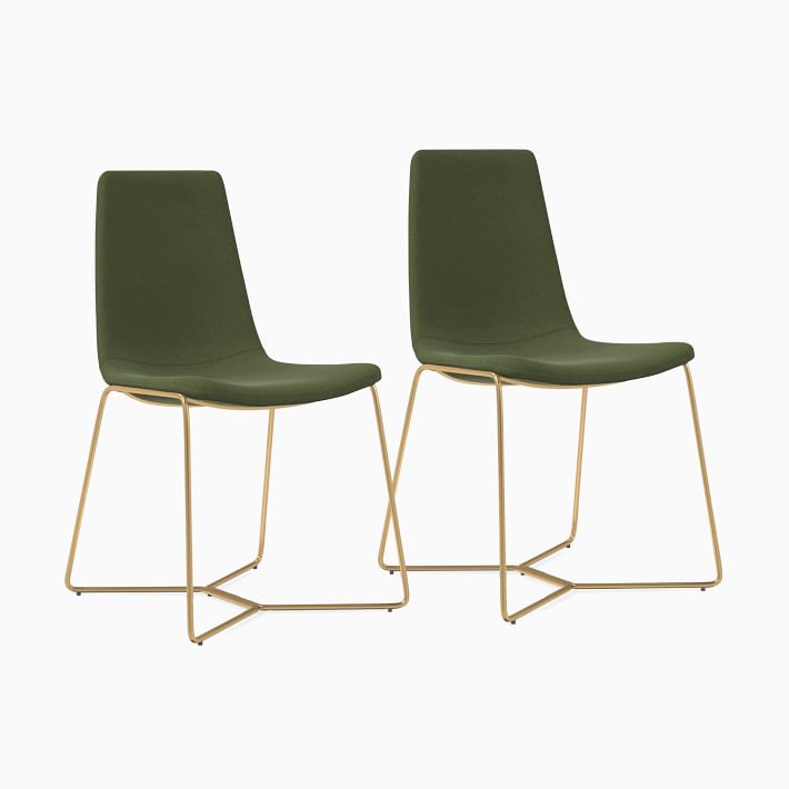 Open Box: Slope Dining Chair, Set of 2, Performance Velvet, Tarragon, Antique Brass