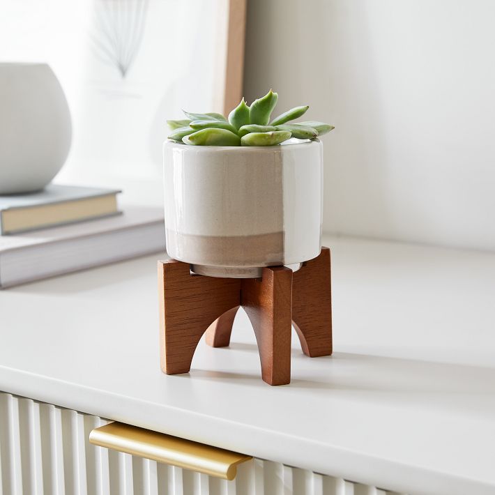 Mid-Century Turned Wood Tabletop Planters - Clearance