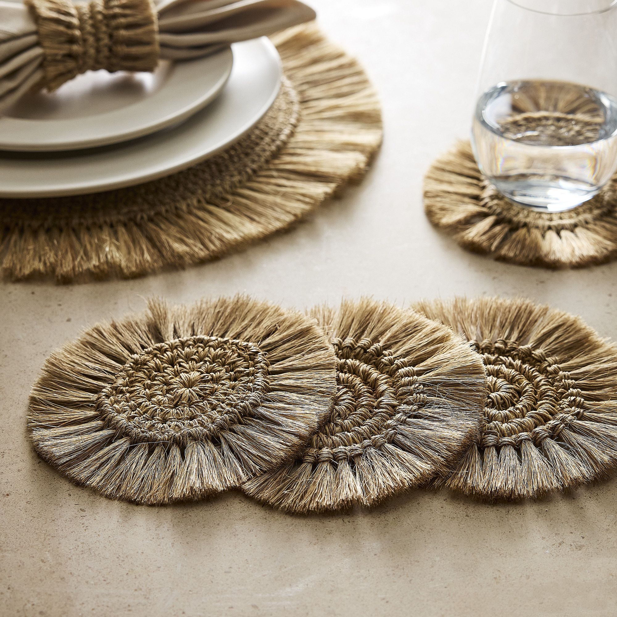 TALLO de OLIVO Fique Fringe Coasters (Set of 4) | West Elm