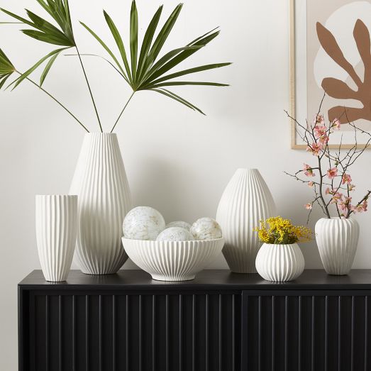 Sanibel White Textured Ceramic Vases | West Elm