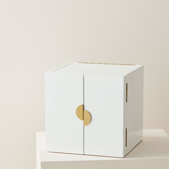 Modern White Lacquer Jewelry Box - Cube