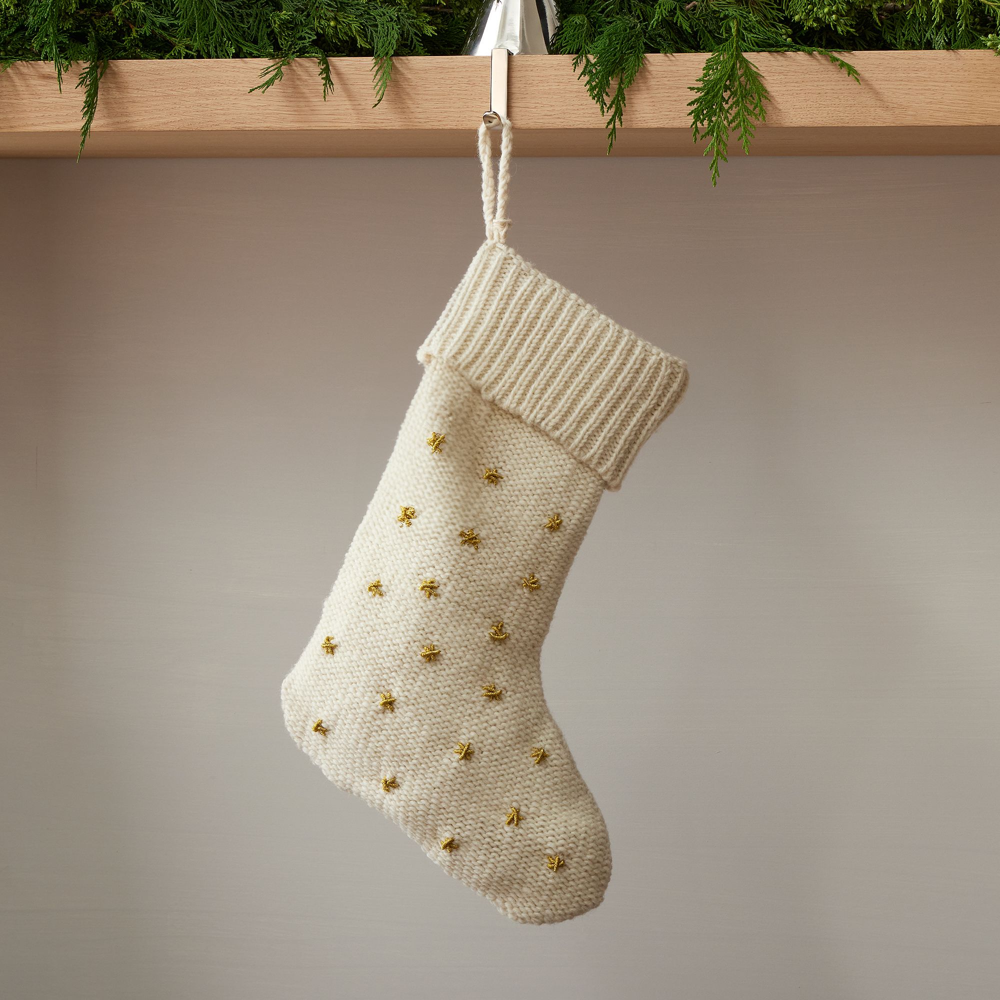 Knit Metallic Thread Starburst Christmas Stocking | West Elm