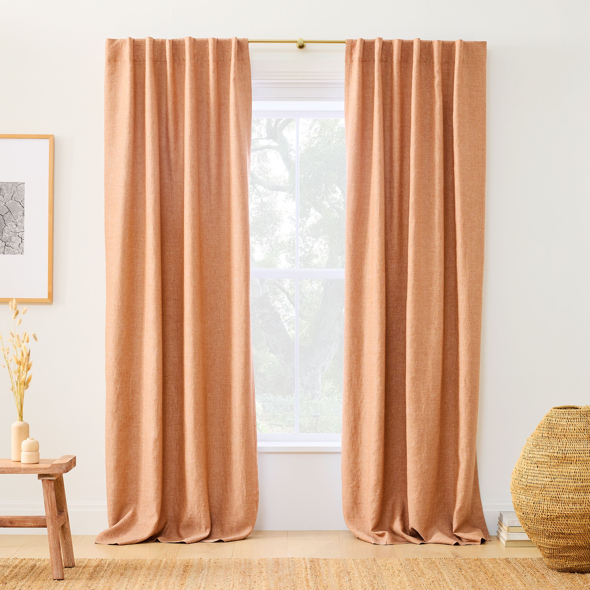 Open Box: Custom European Flax Linen Blackout Curtain - Terracotta | West Elm