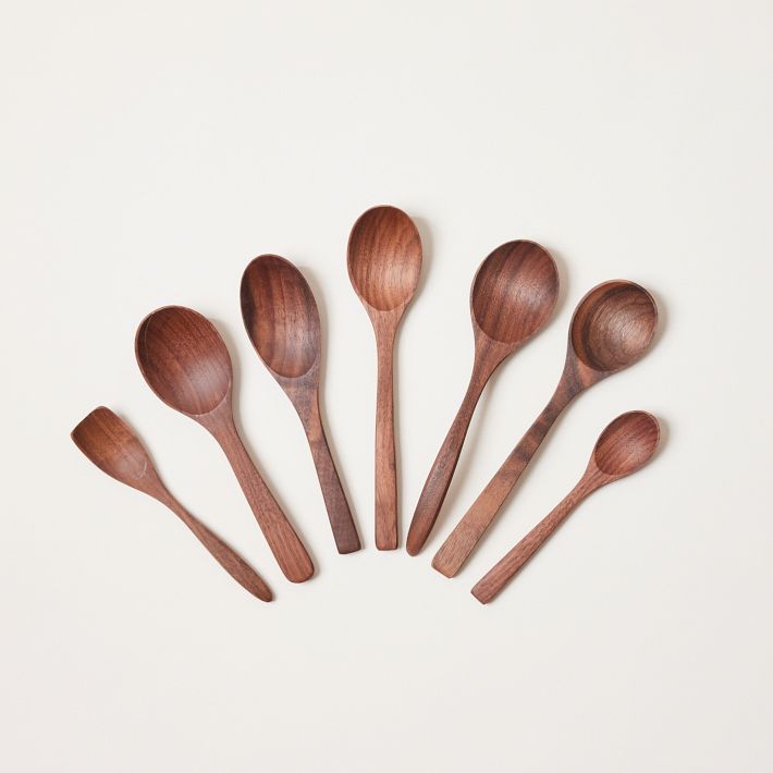 Farmhouse Pottery Essential Kitchen Little Spoons (Set of 7), Walnut