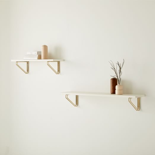 Linear White Lacquer Wall Shelves with Parallel Brackets West Elm