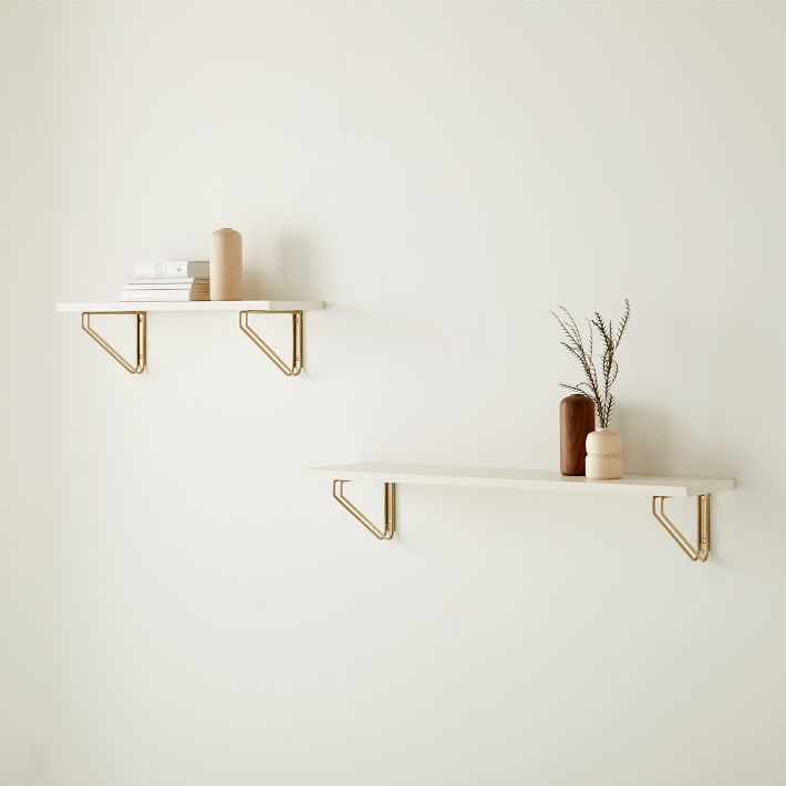 Linear White  Lacquer Wall Shelves with Parallel Brackets