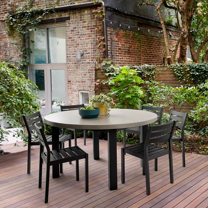 Portside Concrete Aluminum Outdoor Round Dining Table (60&quot;) &amp; Portside Aluminum Chairs Set