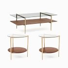 Mid-Century Art Display 46&quot; Coffee Table &amp; 2 Side Tables Set
