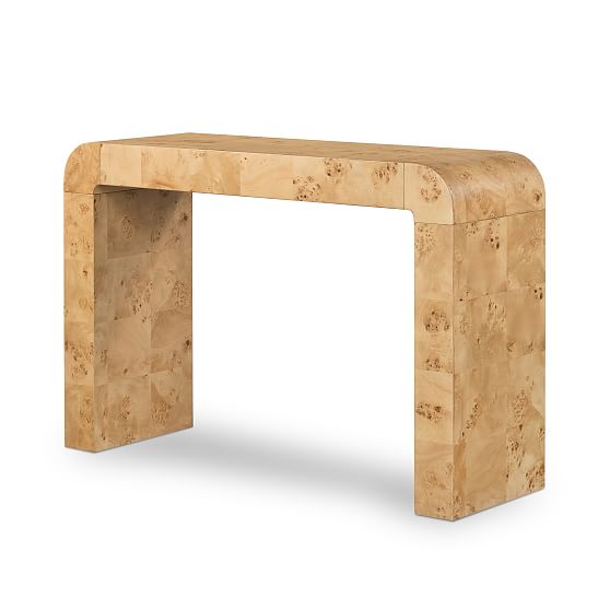 Curved Burl Wood 45" Console Table in Warm Brown Finish