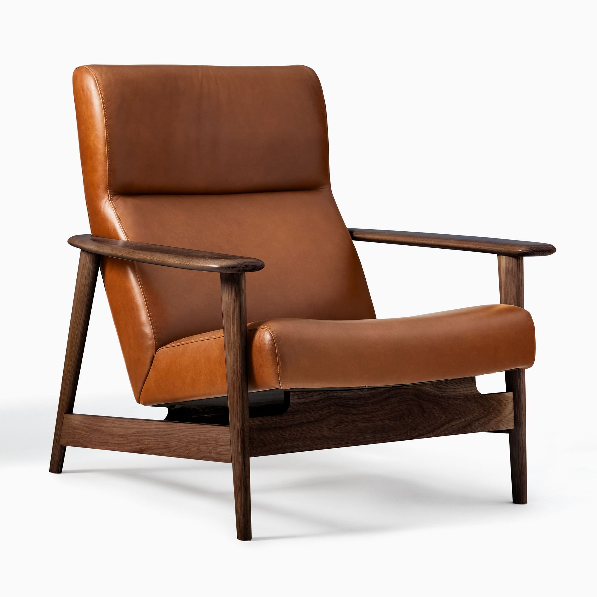 Mid-Century Show Wood High-Back Leather Chair | West Elm