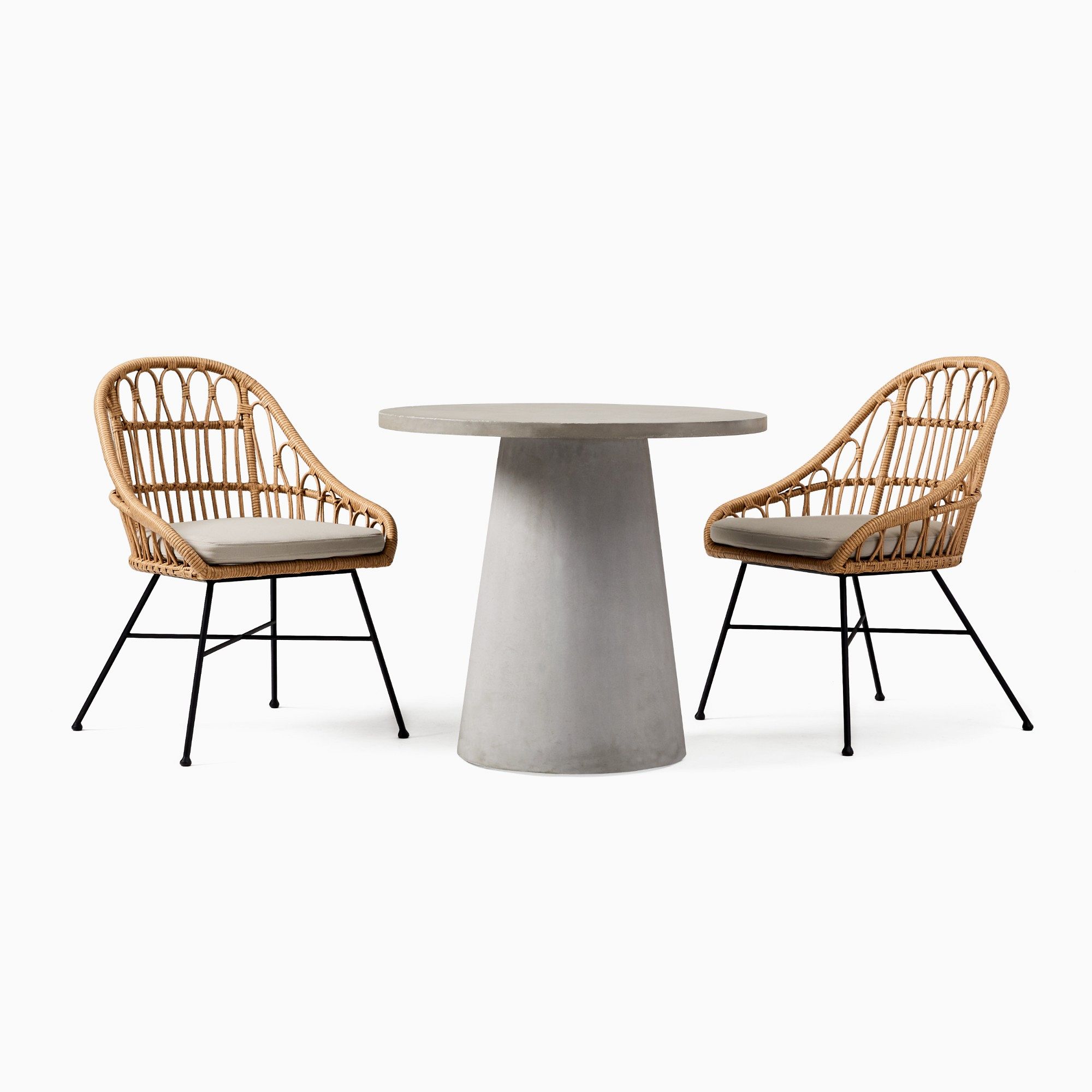 Concrete Pedestal Outdoor Dining Table (32) & Palma Dining Chairs Set | West Elm