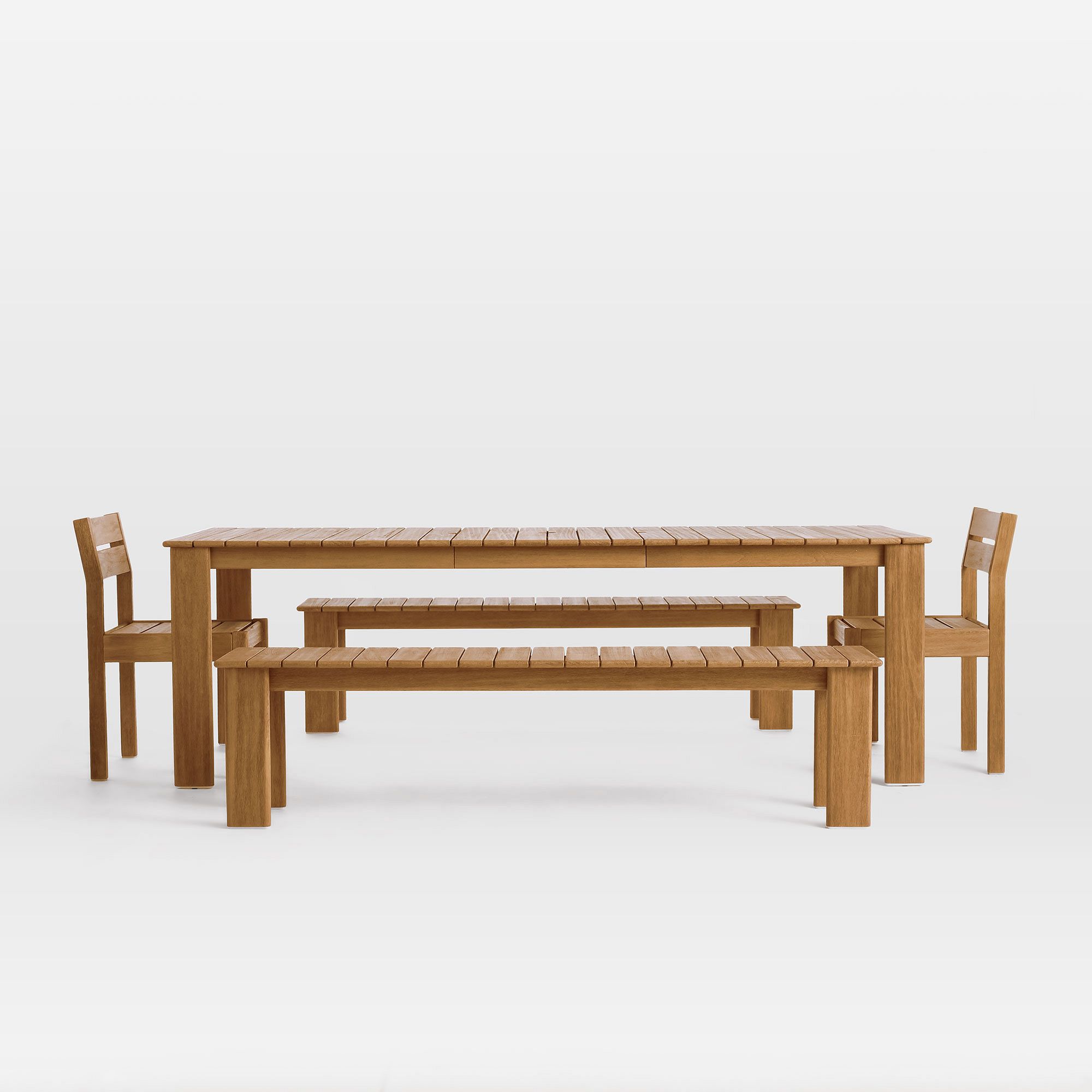 Playa Outdoor Expandable Dining Table (67.5"–90"), Benches & Chairs Set | West Elm