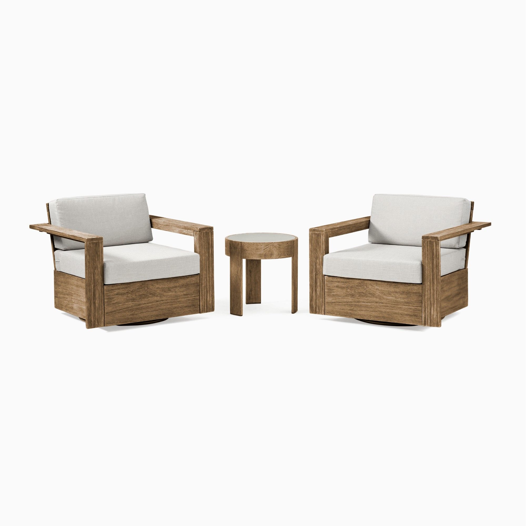Portside Wood Outdoor Swivel Chairs & Round Side Table Set | West Elm