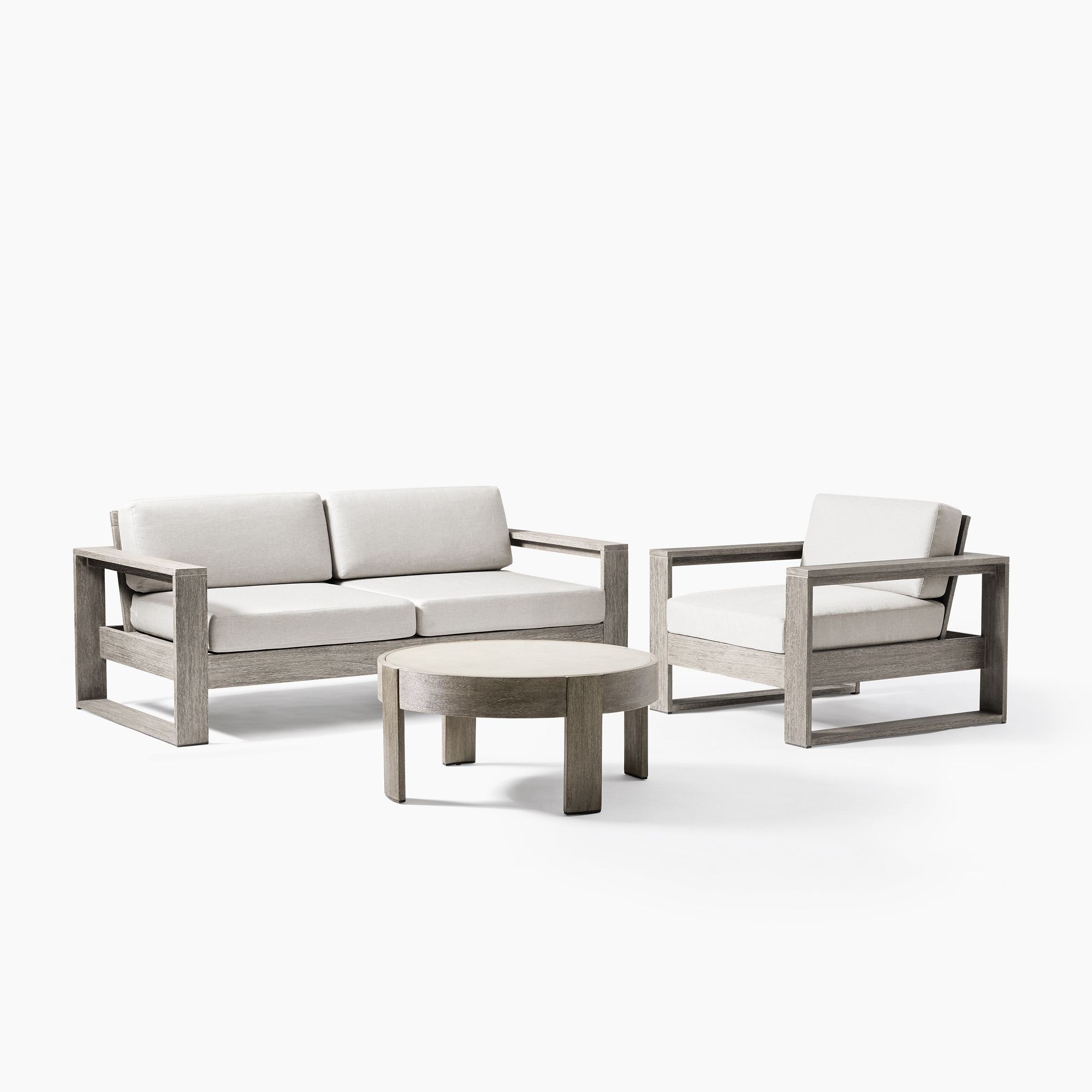 Portside Outdoor Sofa (75"), Lounge Chair & Concrete Coffee Table Set | West Elm