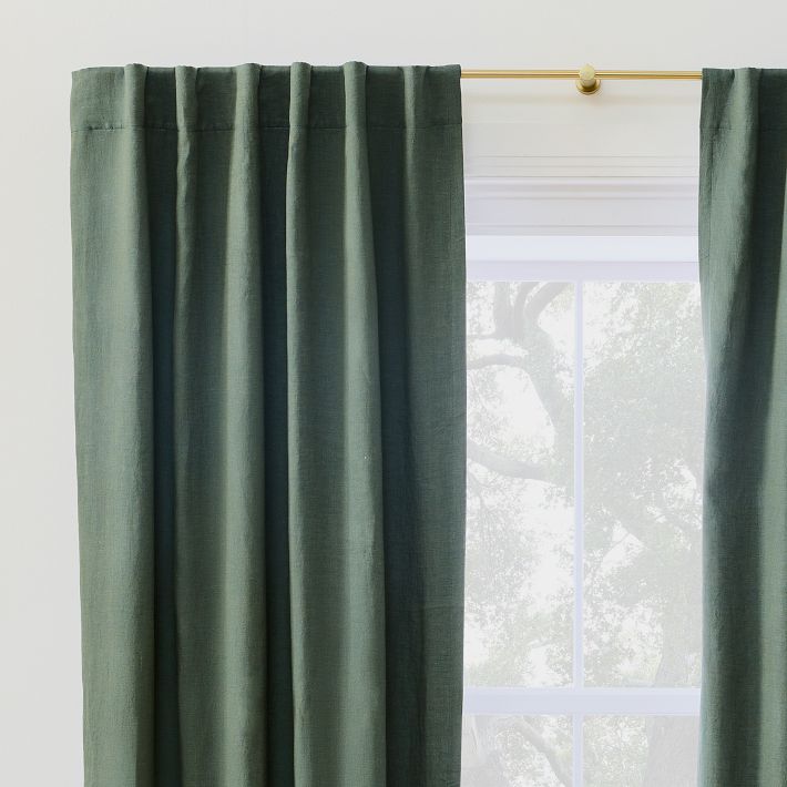 Custom Size European Flax Linen Blackout Curtain - Olive Melange | West Elm