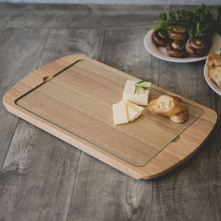 Glass &amp; Wood Serving Board Set