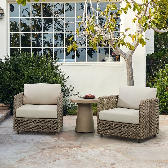 Open Box: Coastal Outdoor Petite Lounge Chairs &amp; Concrete Pedestal Side Table Set