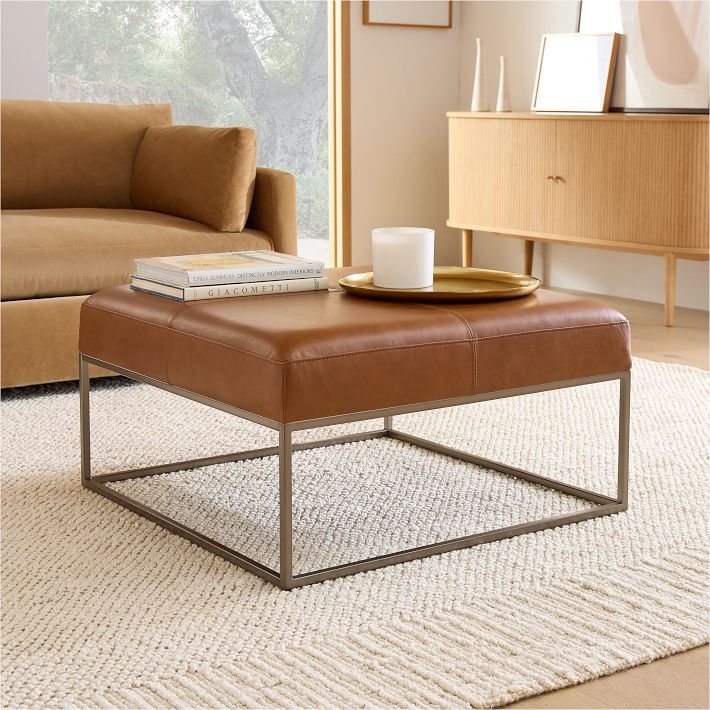 Box Frame Square Leather Ottoman