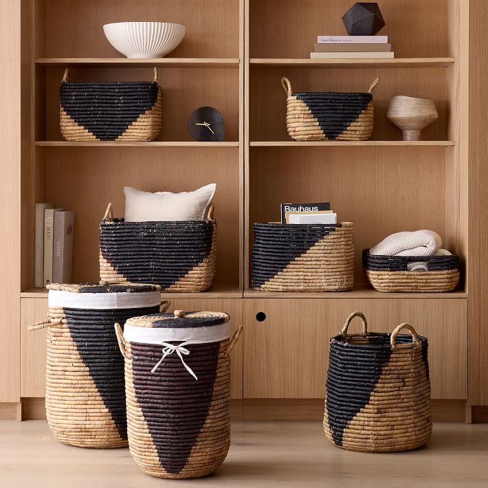 Two-Tone Woven Seagrass Baskets Round 16.1D X 15.7h