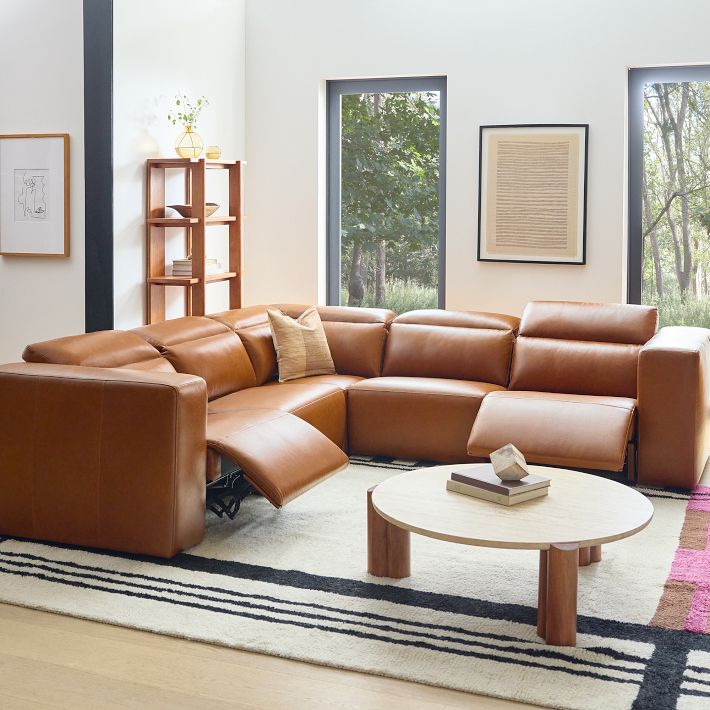 Leo Motion Reclining Leather 5 Piece L Shaped Sectional 119 West Elm