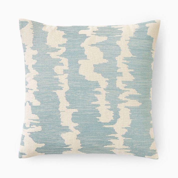 Good West Elm Cream & Blue Embroidered Pillowcase