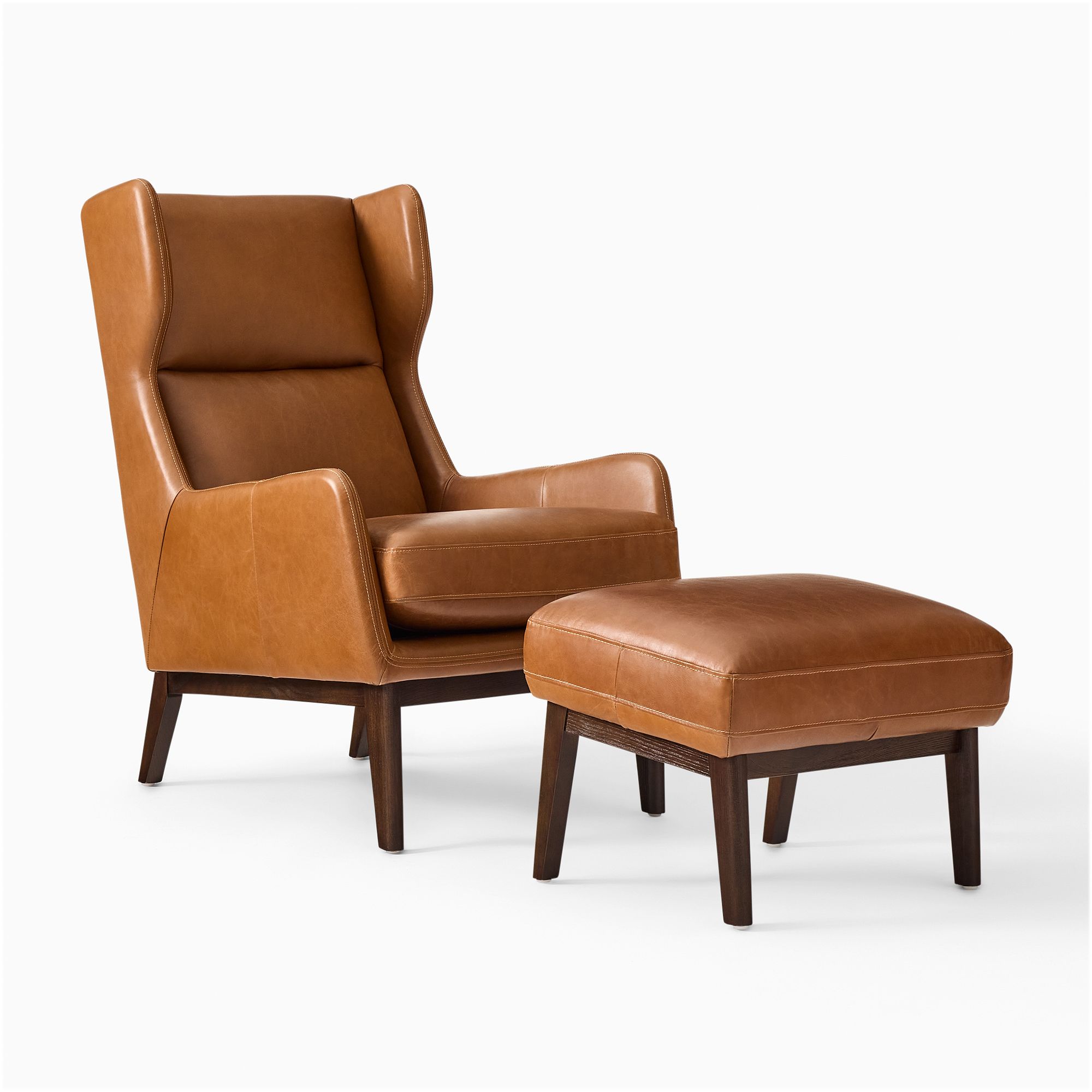 Ryder Leather Chair & Ottoman Set | West Elm