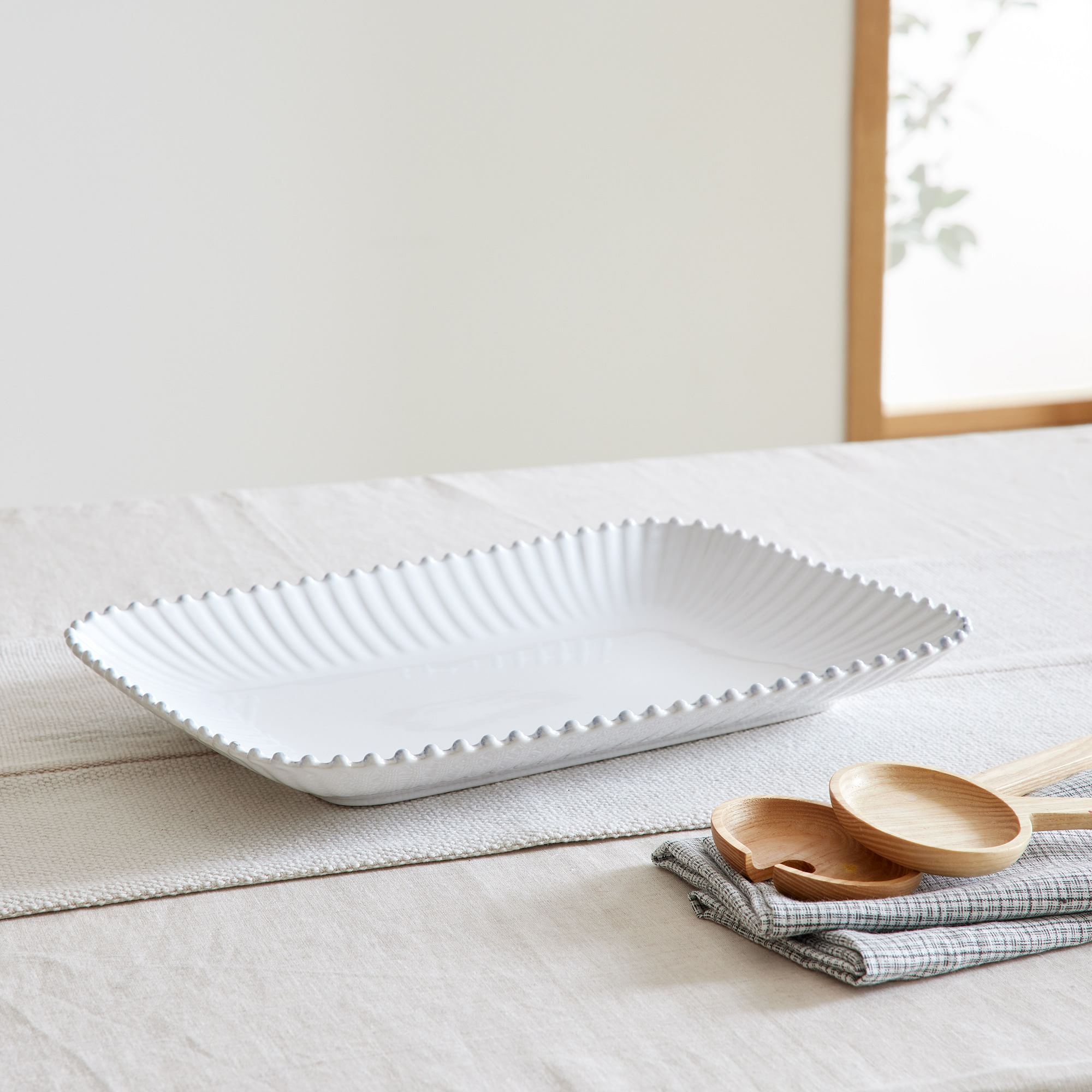 Costa Nova Pearl White Stoneware Large Rectangular Platter | West Elm