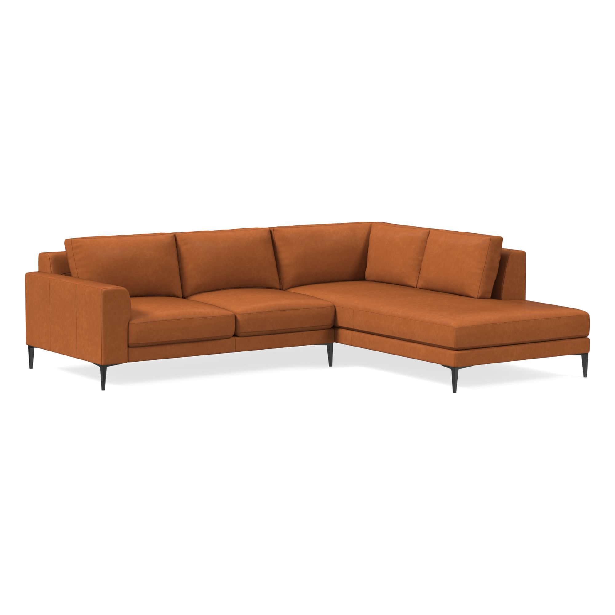 Harper Leather 2-Piece Bumper Chaise Sectional (106"–116") | West Elm