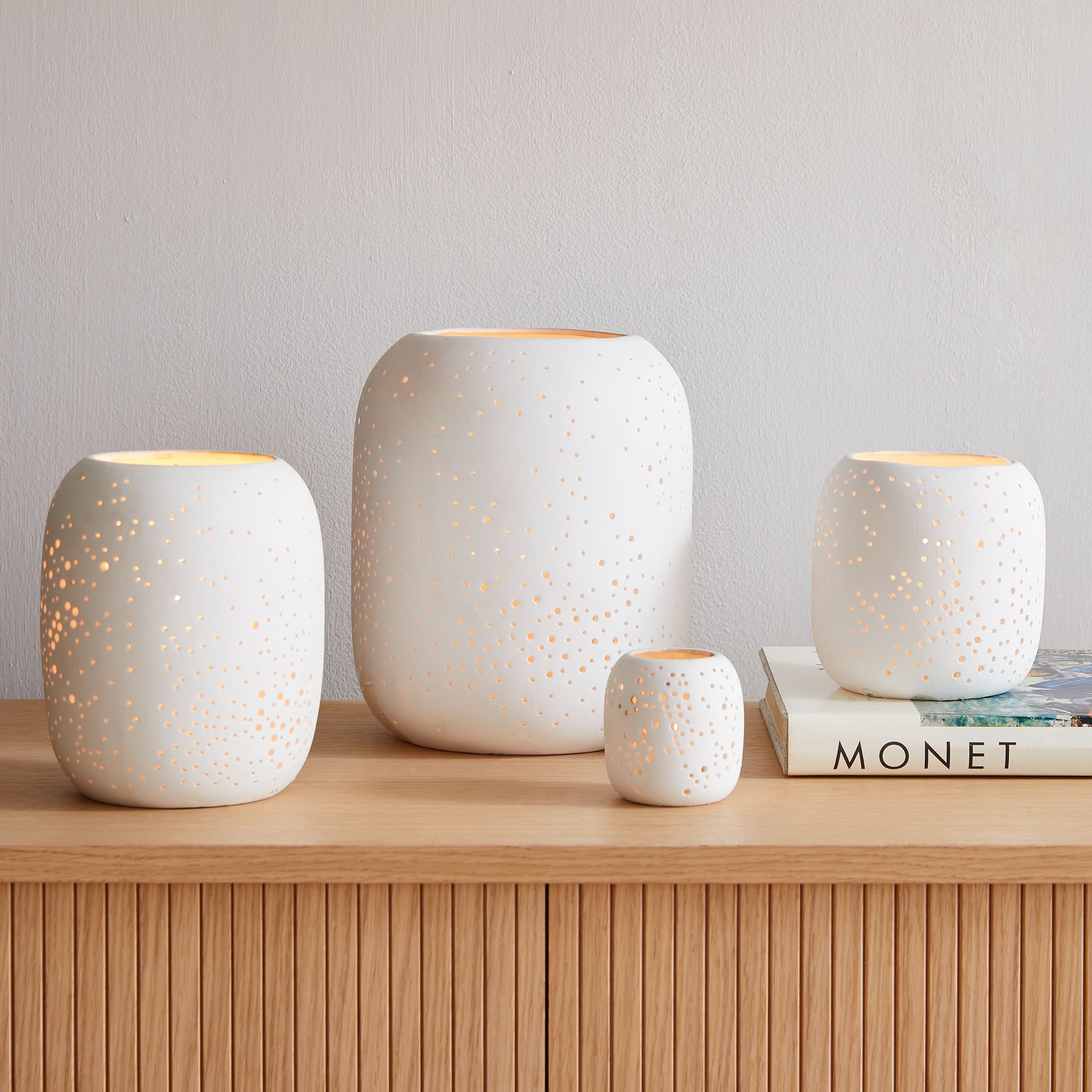 Pierced Porcelain Hurricanes + Vases - Constellation | West Elm