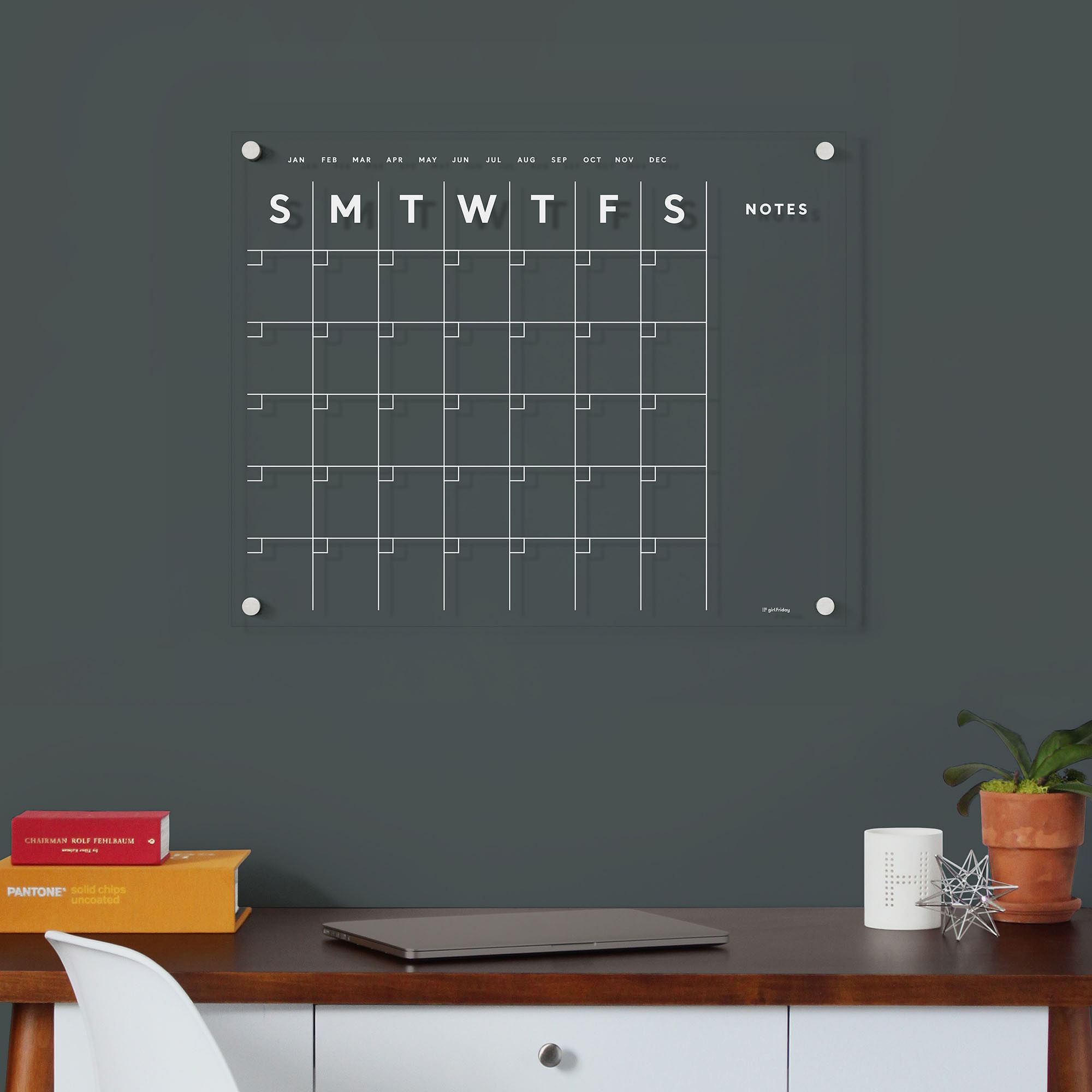 Acrylic Calendar, Side Notes, Black Text, Hardware, Small