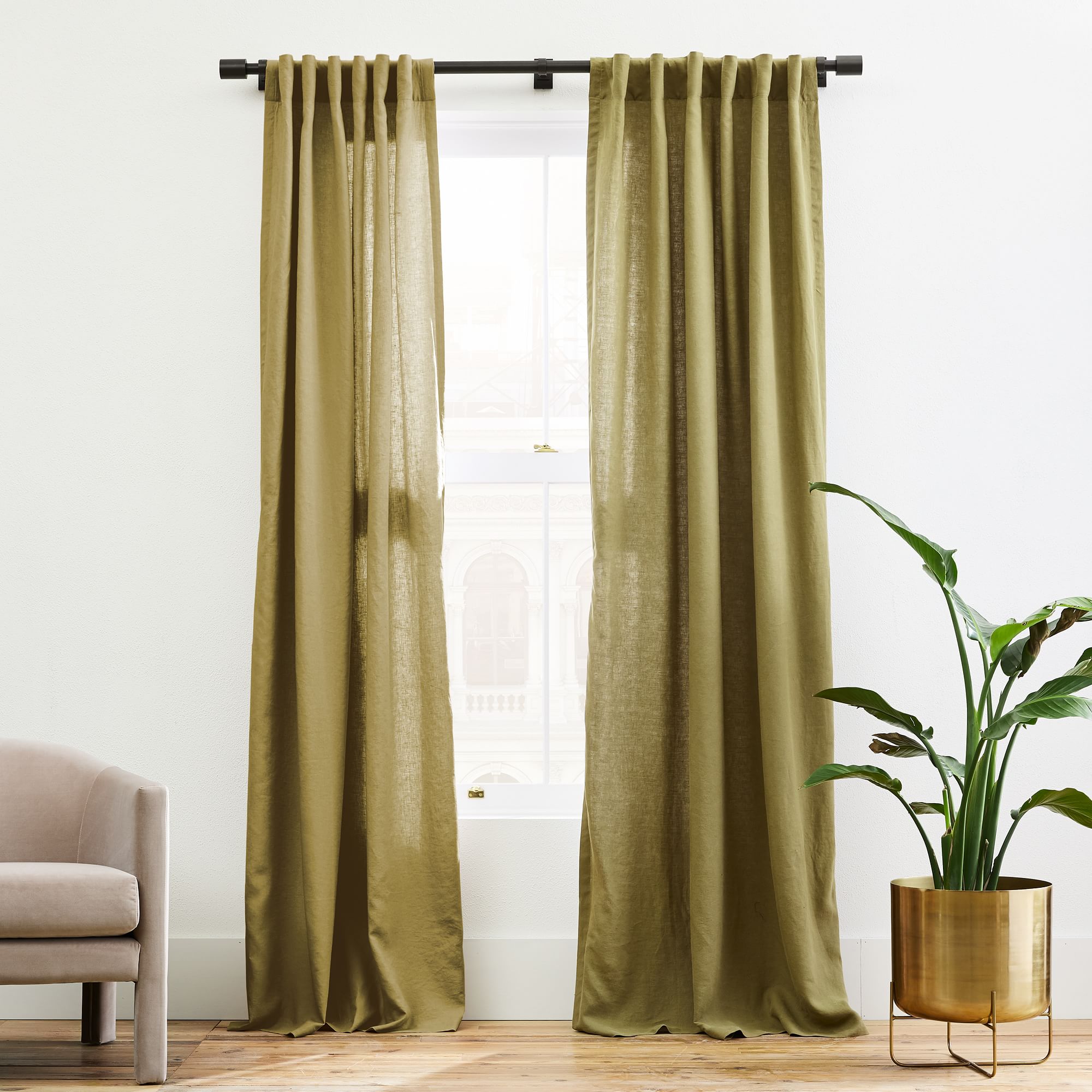 Open Box: European Flax Linen Curtain - Cedar | West Elm