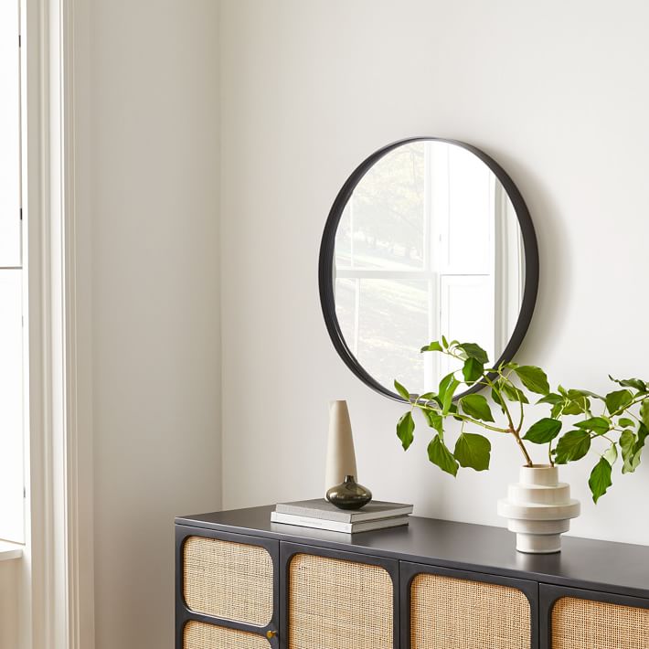 Deep Frame Round Thin Metal Wall Mirror - dark bronze