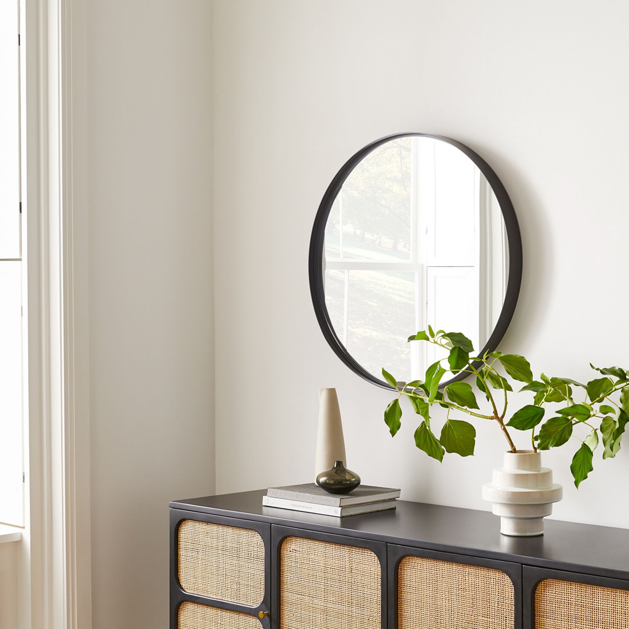 Deep Frame Round Thin Metal Wall Mirror | West Elm