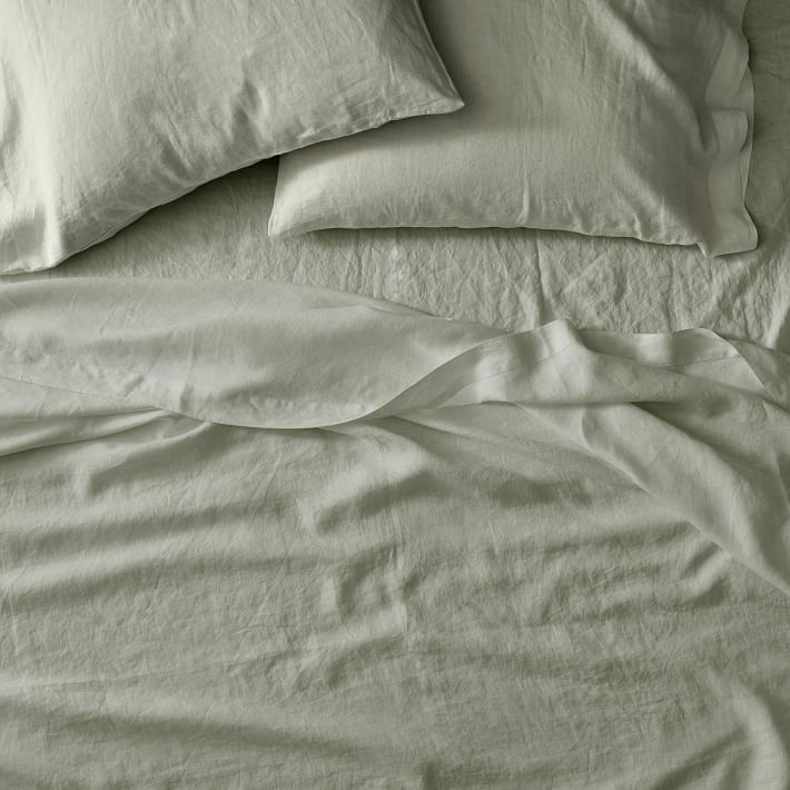 European Flax Linen Sheet Set - Queen Size, Celadon Melange