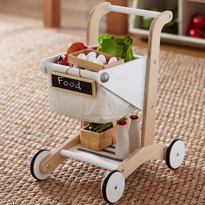 Kids wooden shopping cart on sale