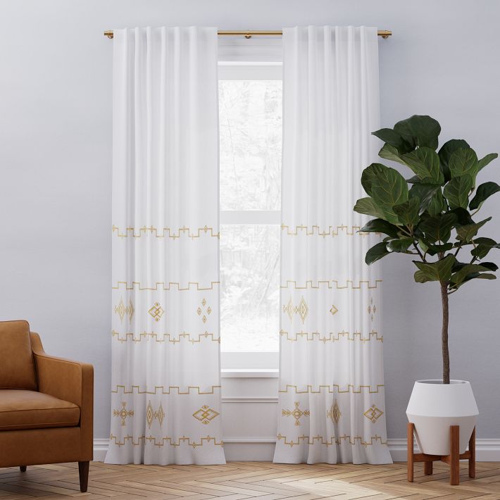 West Elm linen curtains retailer set of 2 48” x 84” off white gold like new