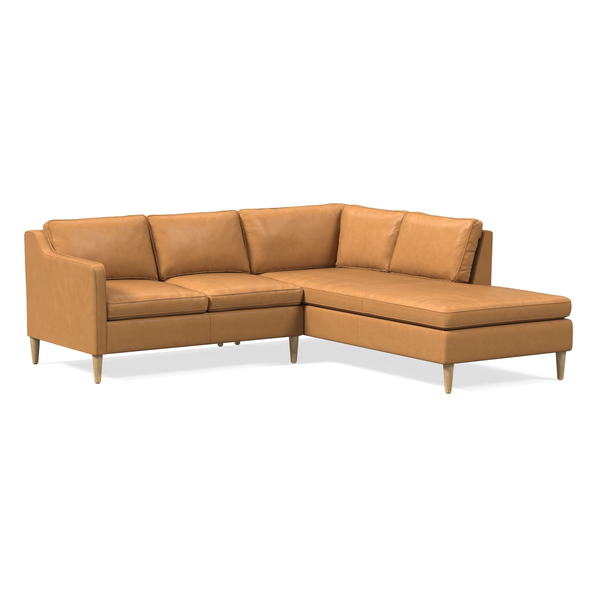 Hamilton Leather 2-Piece Bumper Chaise Sectional (88"–98") | West Elm