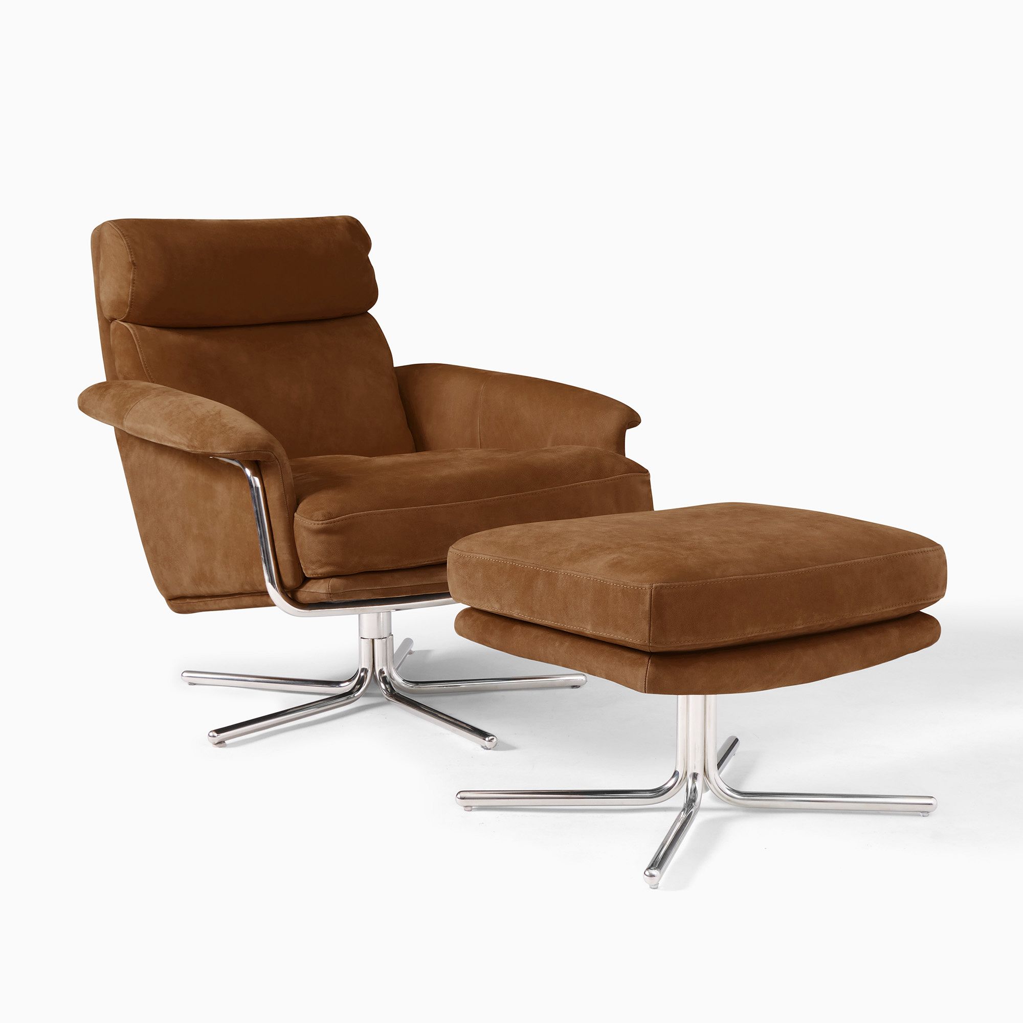 Kristoff Leather Swivel Chair & Ottoman Set | West Elm