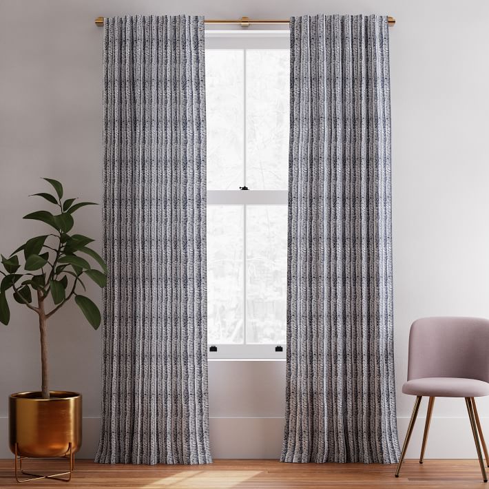 Cotton Canvas Wave Stripe Curtain (Set of 2) - Midnight