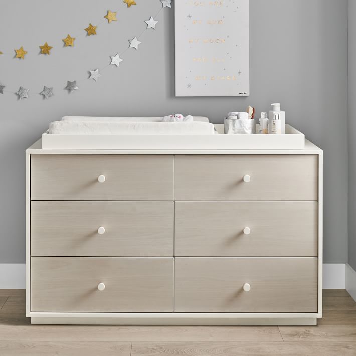 Milo 6-Drawer Changing Table (56&quot;) - Pebble/White
