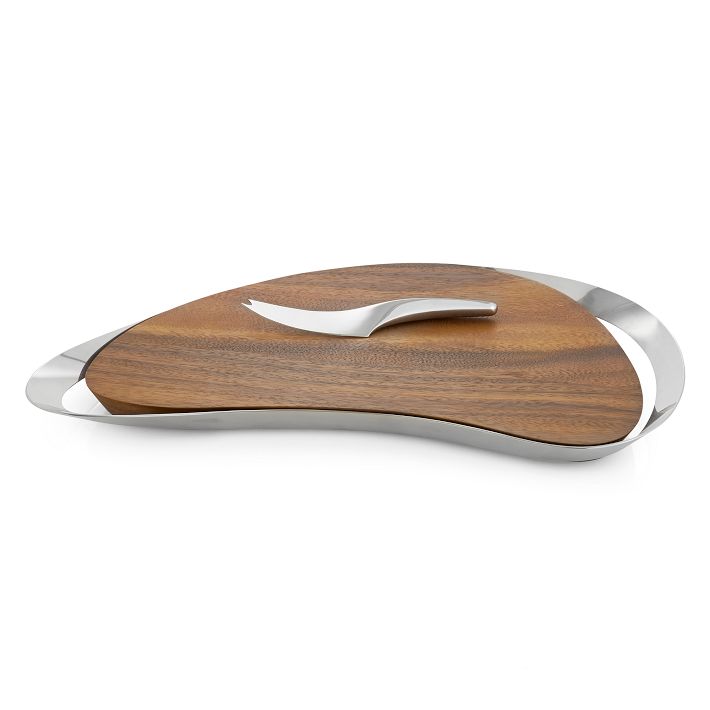 Nambe Pulse Acacia Wood Cheese Board w/ Stainless Steel Knife