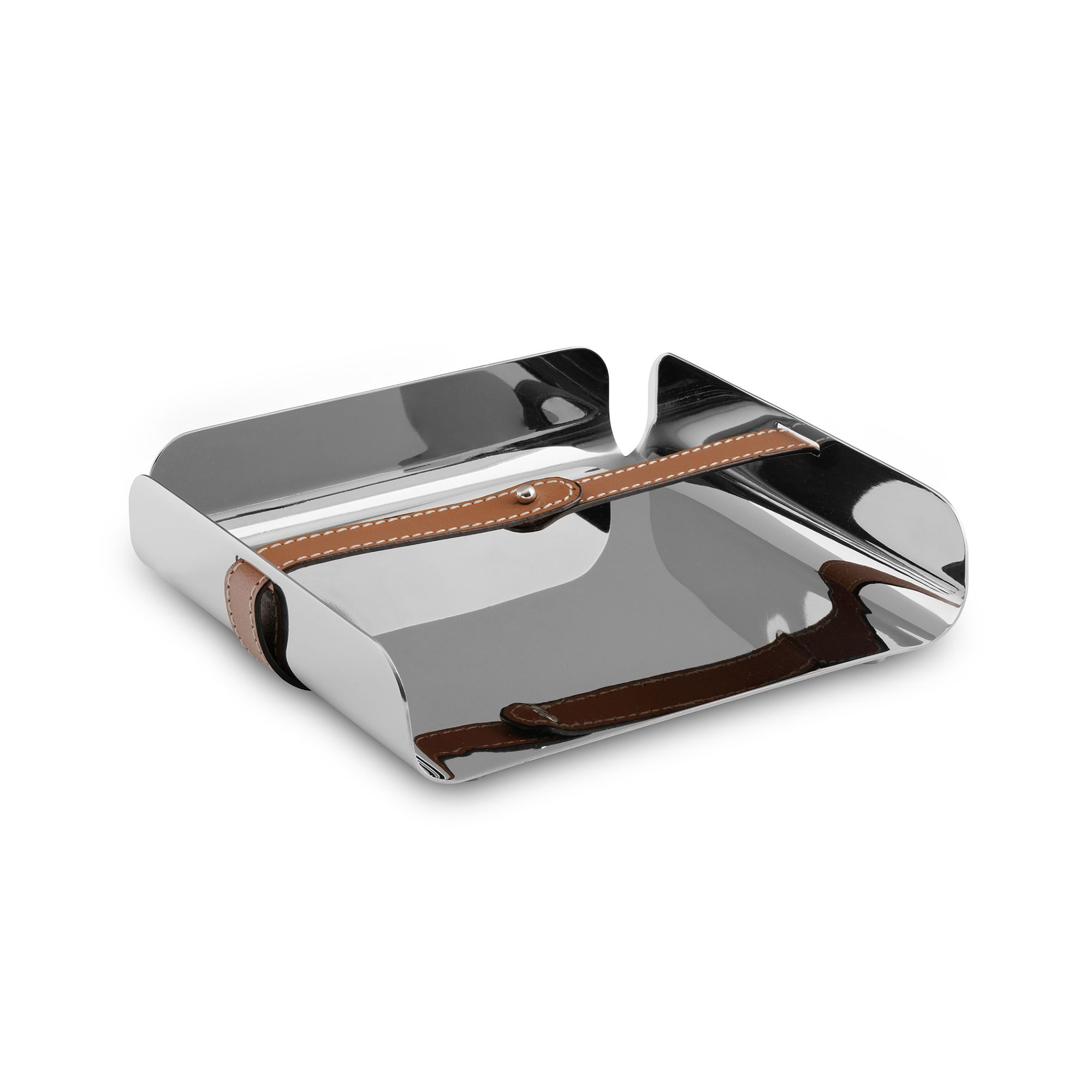 Nambe Tahoe Stainless Steel & Leather Napkin Holder | West Elm