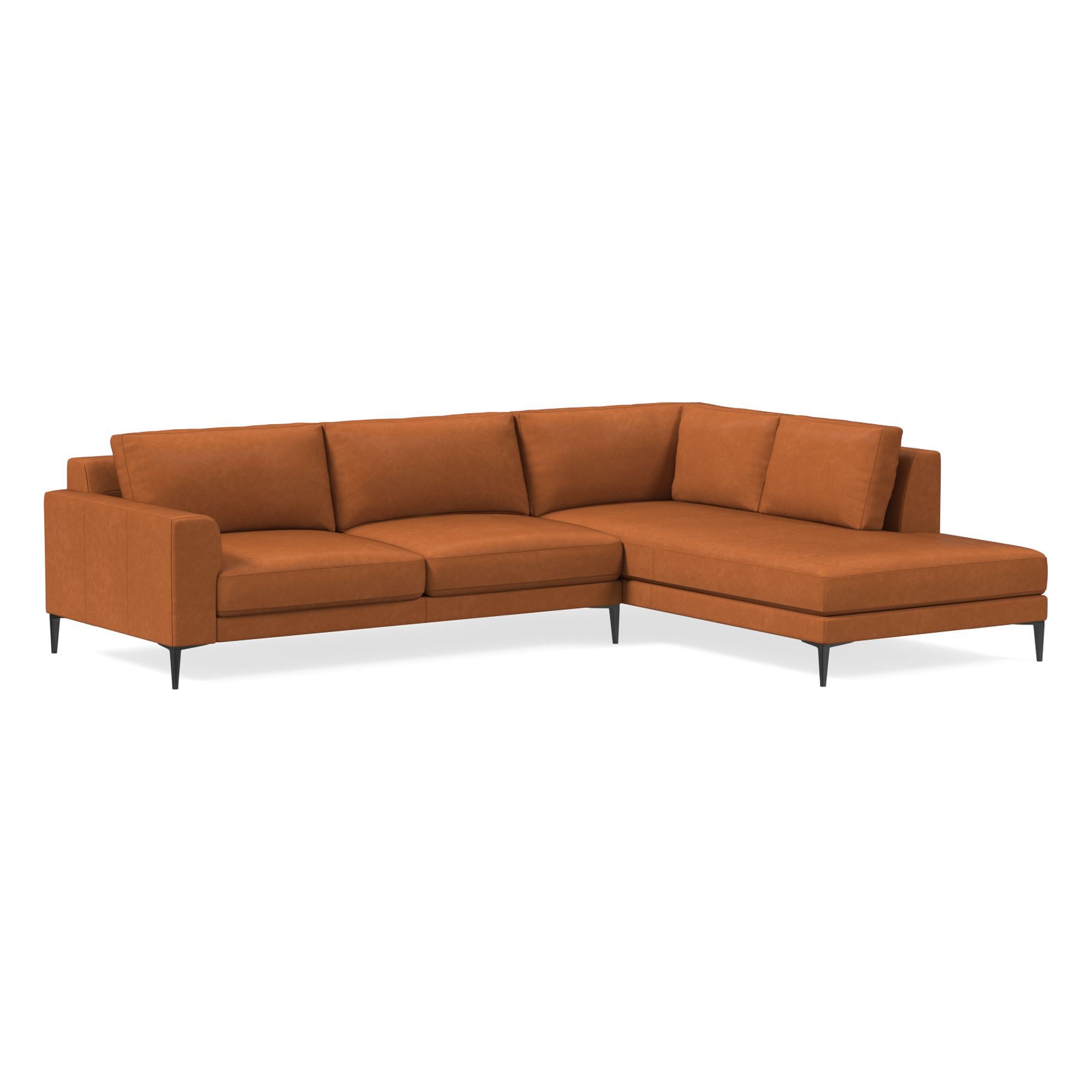 Harper Leather 2-Piece Bumper Chaise Sectional (106"–116") | West Elm