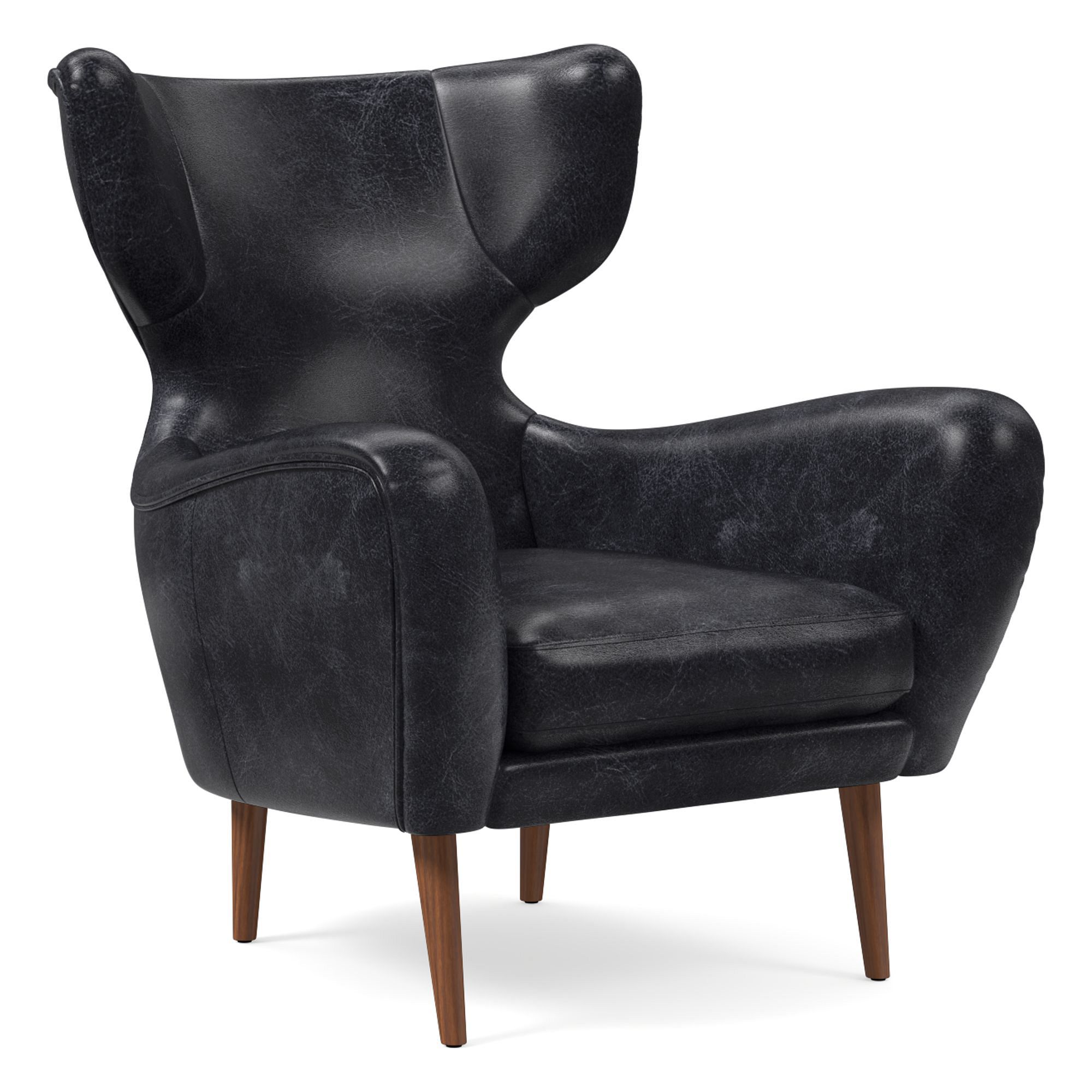 Lucia Leather Wing Chair - Wood Legs | West Elm