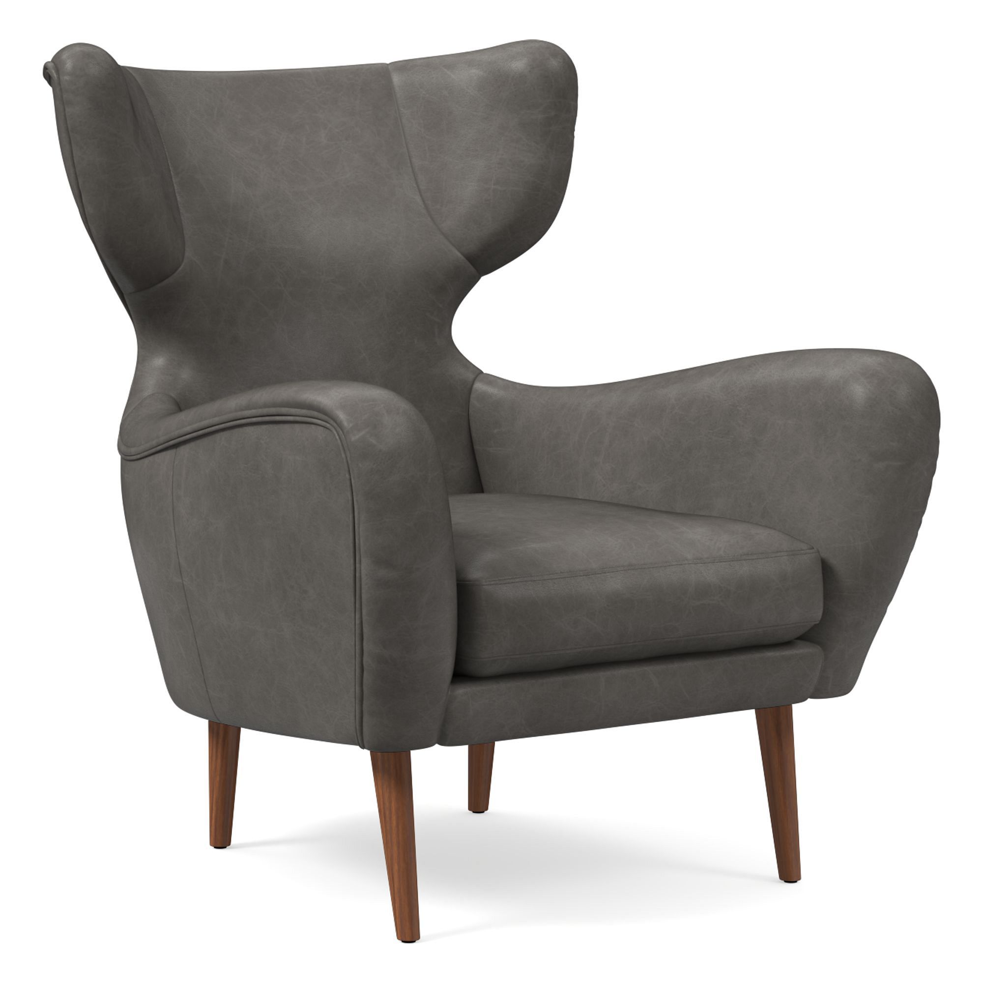 Lucia Leather Wing Chair - Wood Legs | West Elm