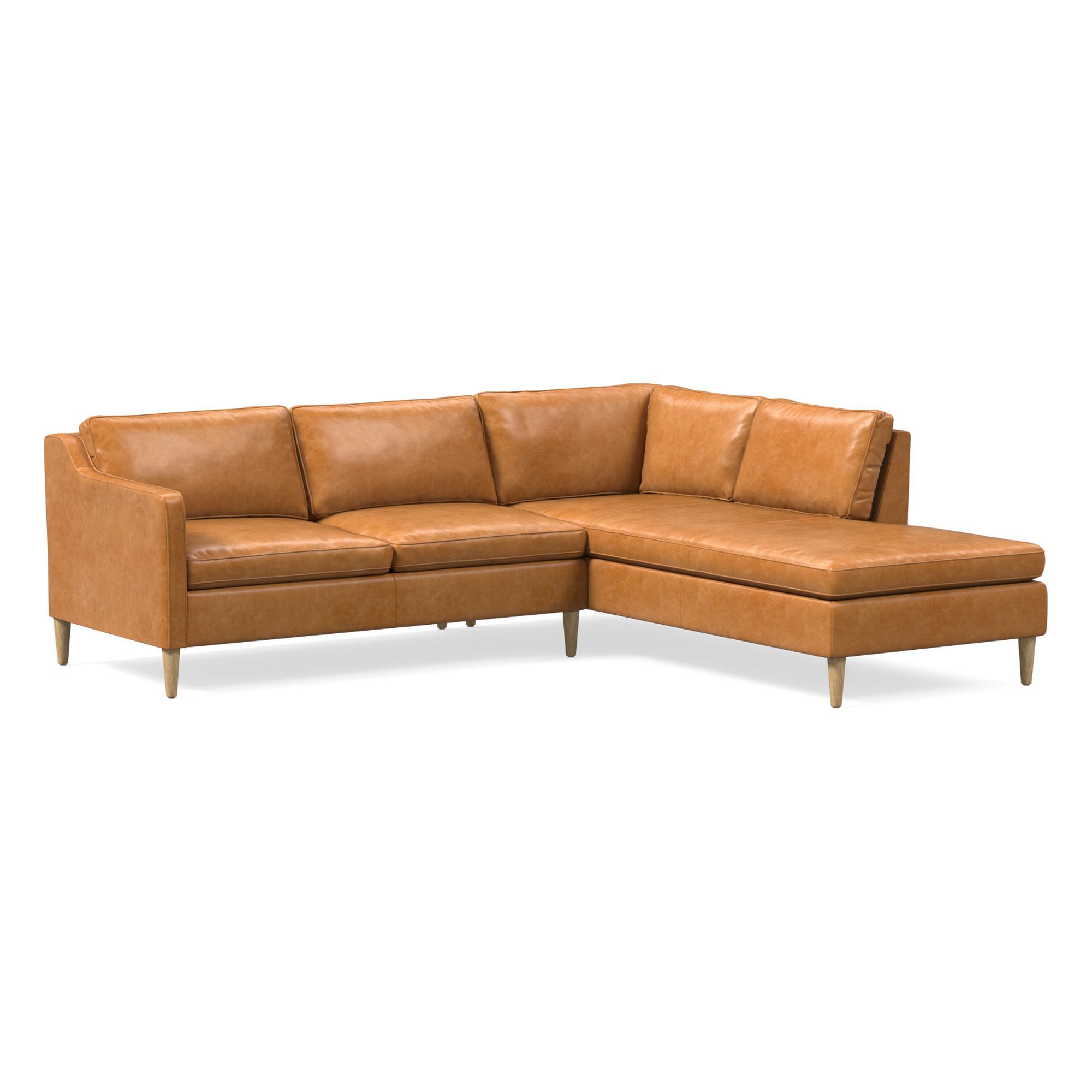 Hamilton Leather 2-Piece Bumper Chaise Sectional (88"–98") | West Elm