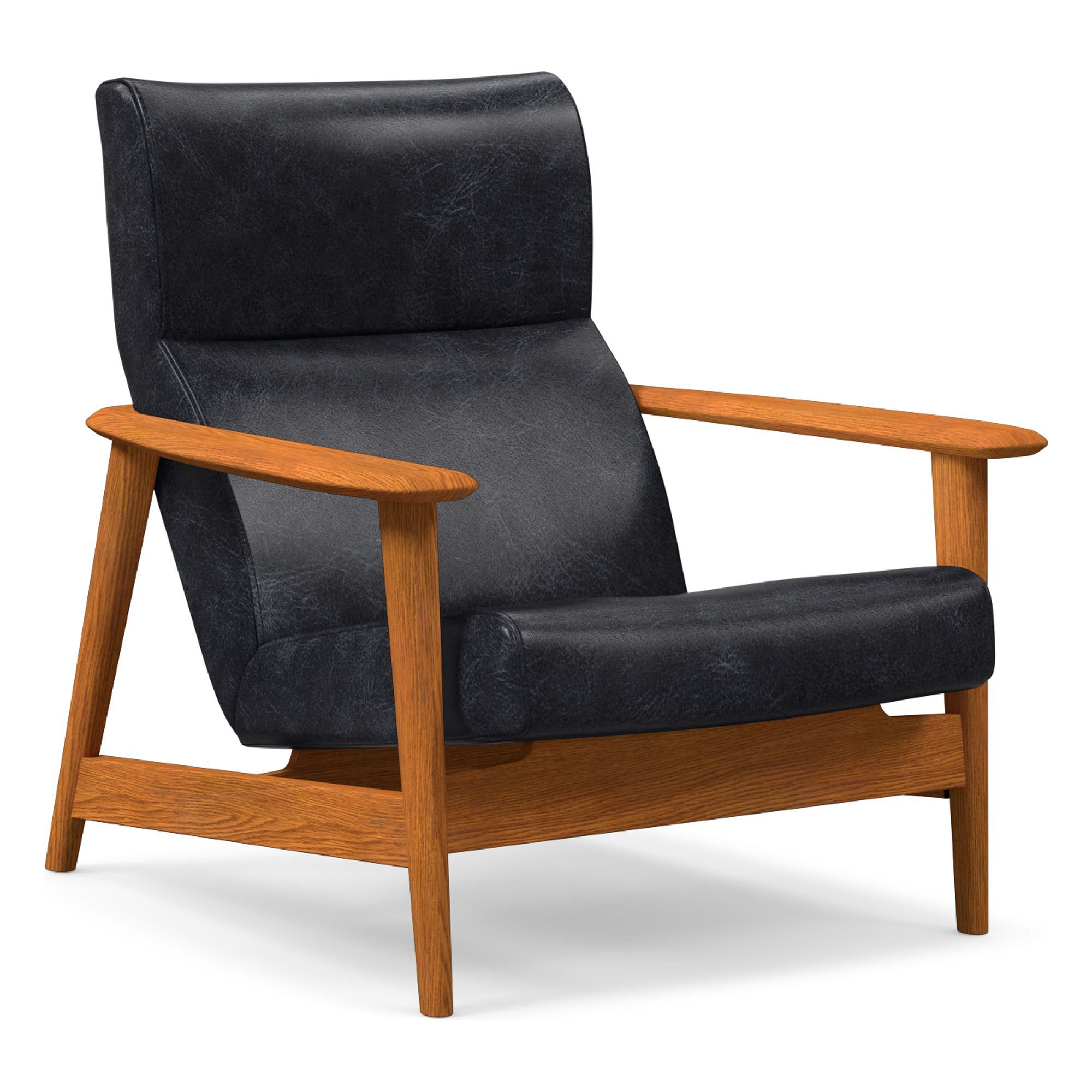 Mid-Century Show Wood High-Back Leather Chair | West Elm