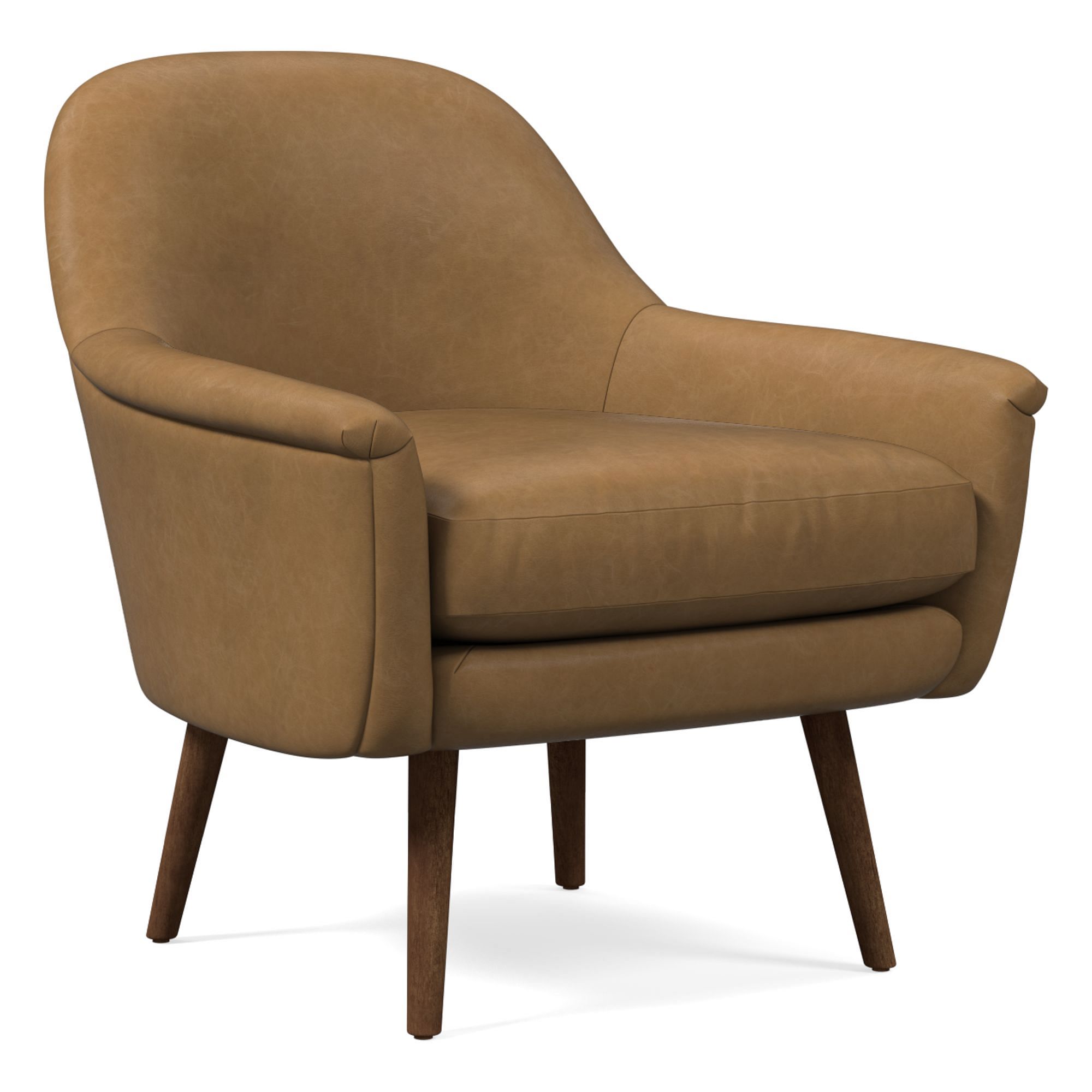 Phoebe Midcentury Chair, Poly, Halo Leather, Banker, Pecan