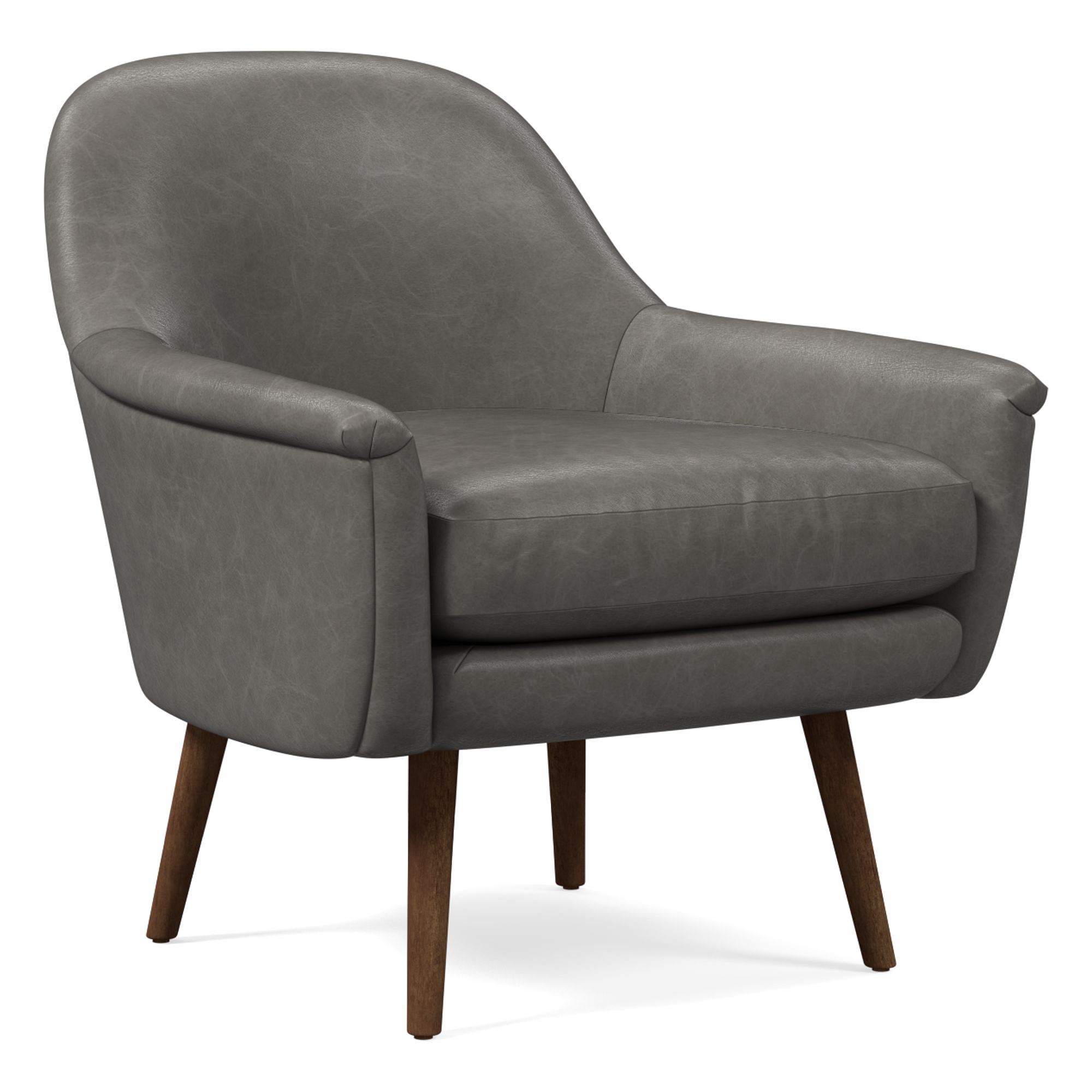 Phoebe Midcentury Chair, Poly, Halo Leather, Banker, Pecan